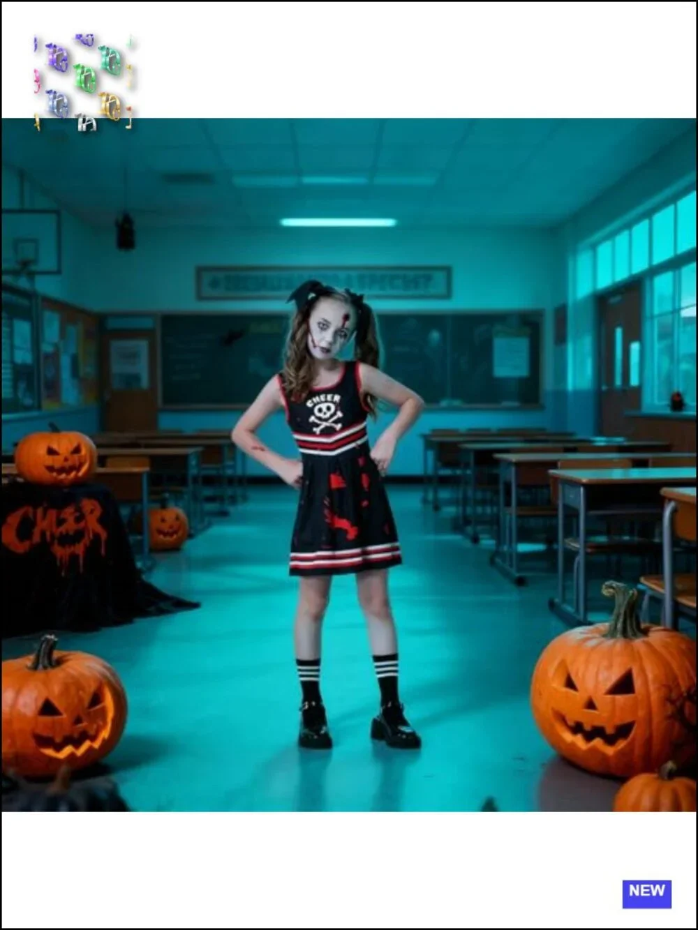 Toddler Girls Zombie Cheerleader Costume Set with Pom Poms Halloween